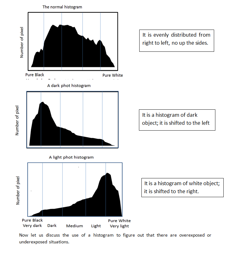 normal, dark and white histograms