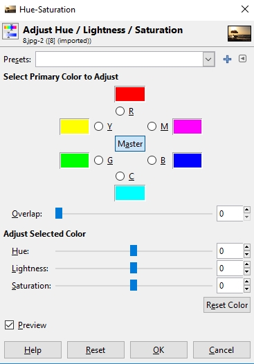 Hue, lightness, and saturation adjustment