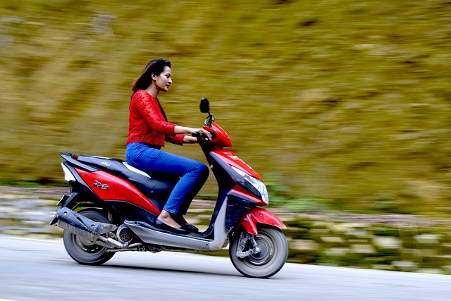 Lady driving a motorcycling