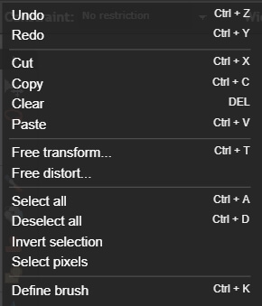pixlr- edit menu