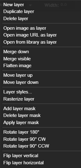 pixlr - layer menu