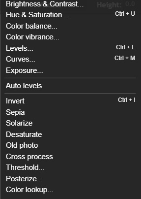 pixlr - adjustment menu