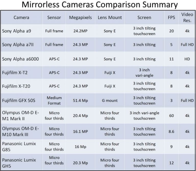 full frame mirrorless cameras