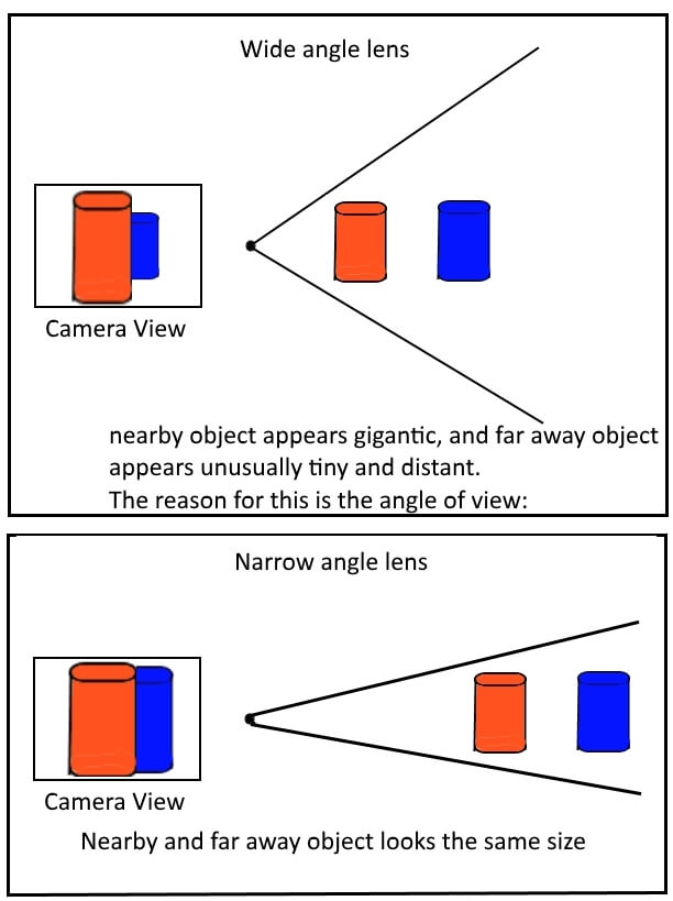 subject size in wide angle lens