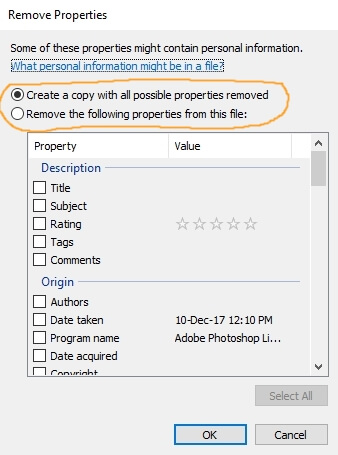 win properties menu to change EXIF