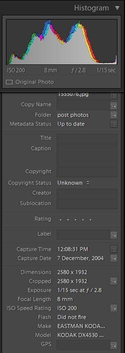 Lightroom menu EXIF