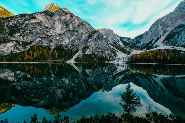 water reflections of a mountain