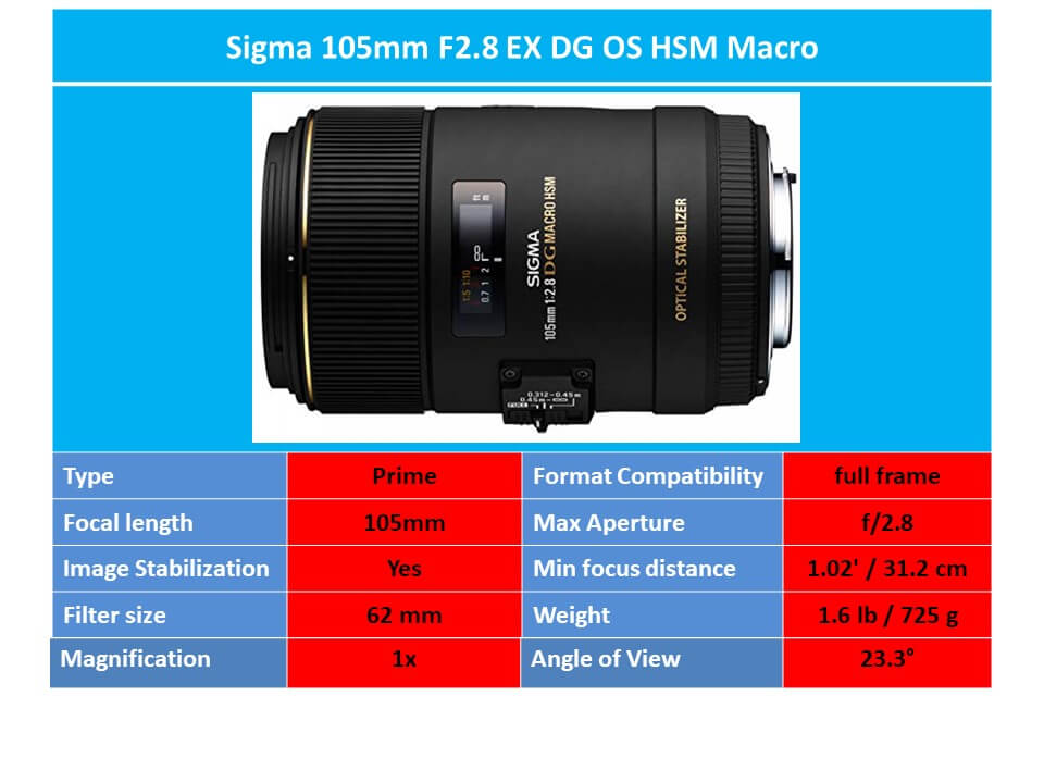 Sigma 105mm F2.8 EX DG OS HSM Macro Lens for Canon SLR Camera