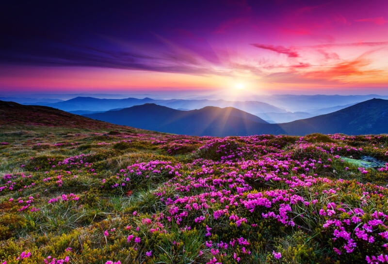 photo of mountains at sunrise