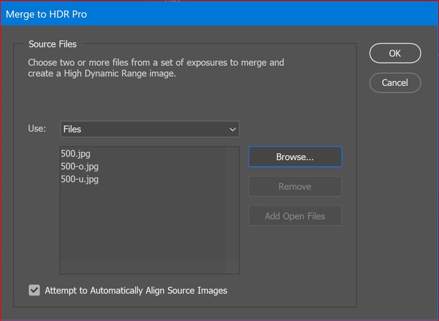 Photoshop menu for loading files to be merged