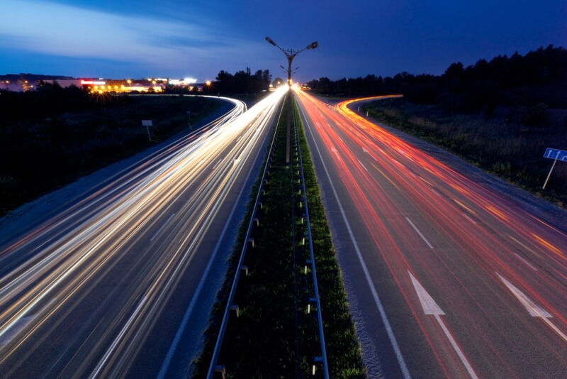 Light trails of cars at night 