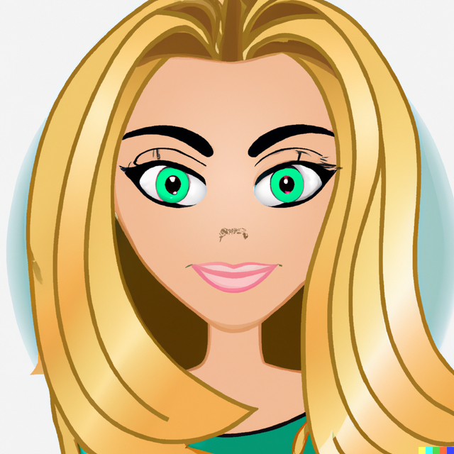 The prompt: “A portrait of a beautiful girl with green eyes and long blond hair in cartoon style”