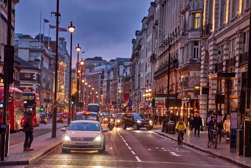 Beautiful view near london Piccadilly Circus at night. long exposure HDR street photography in London, United Kingdom.