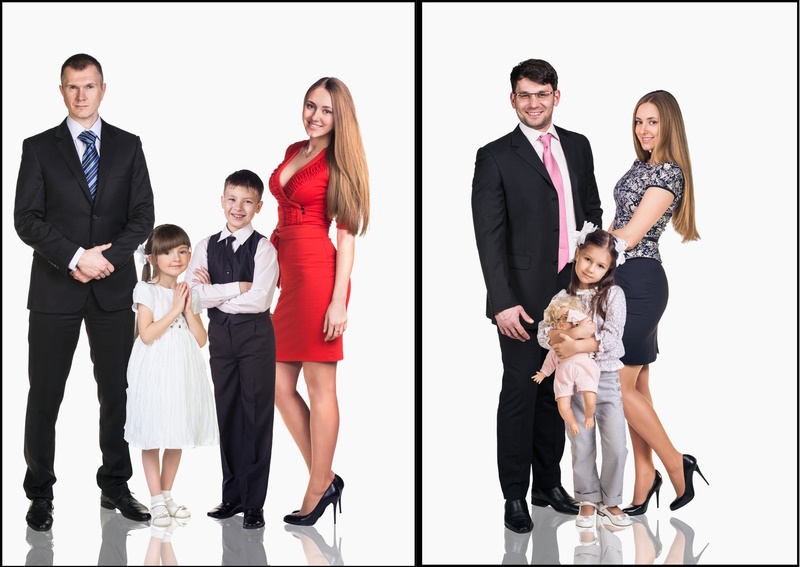 Happy family portrait. Isolated over white background