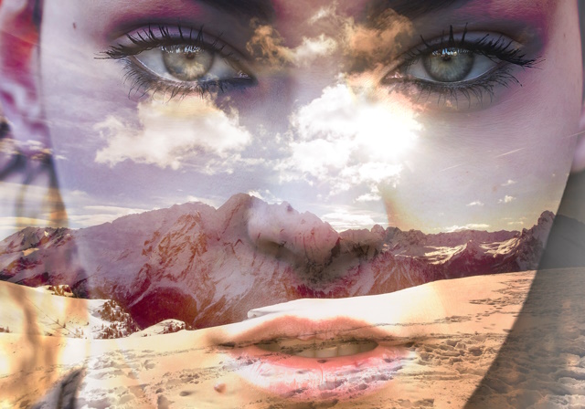 Double Exposure Photography Ideas - Double exposure of closeup girl portrait and mountainscape