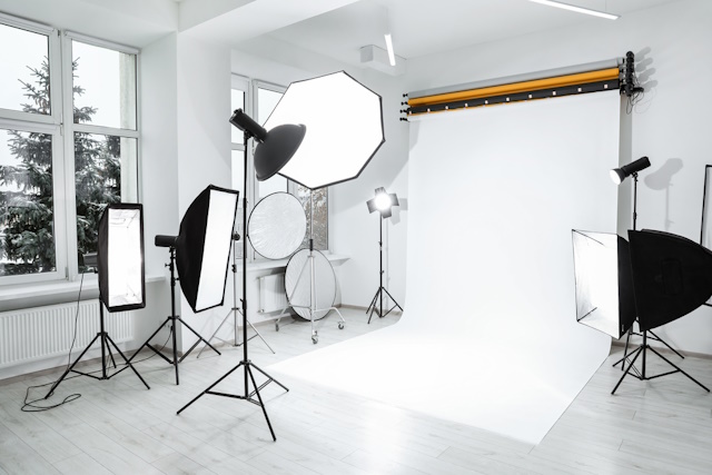 Creative Photography Studio Design Ideas - Interior of modern photo studio with professional lighting equipment